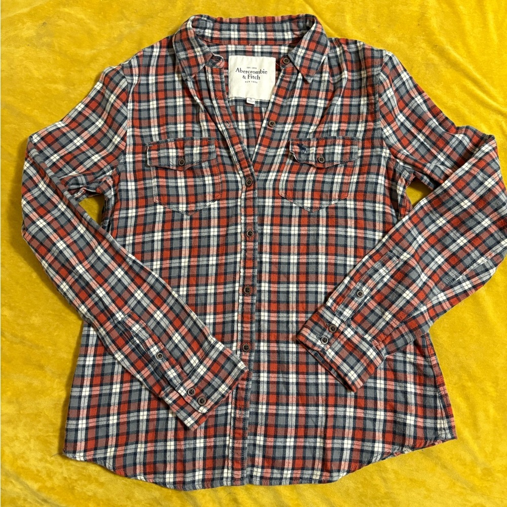 Abercrombie & Fitch orange and Blue Checkered Shirt! Womens size medium!